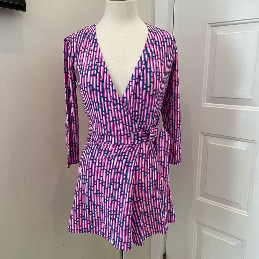 NWT Lilly Pulitzer XS Karlie Wrap Romper-Mandevilla Pink Slathouse Stripe ($178)